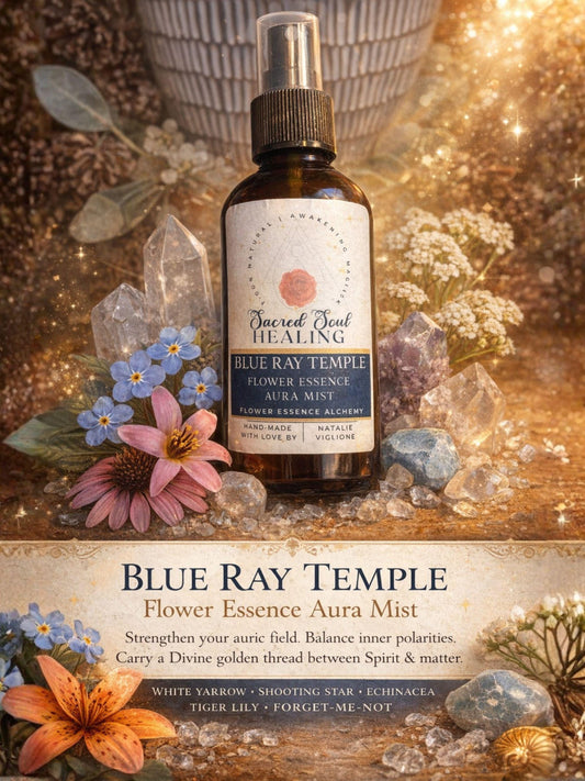Blue Ray Temple Botanical Aura Mist - Hand-Crafted Floral Aromatic Spray with Biodynamic Brandy - Glass Bottle - Made in Tennessee - Artisan Gift