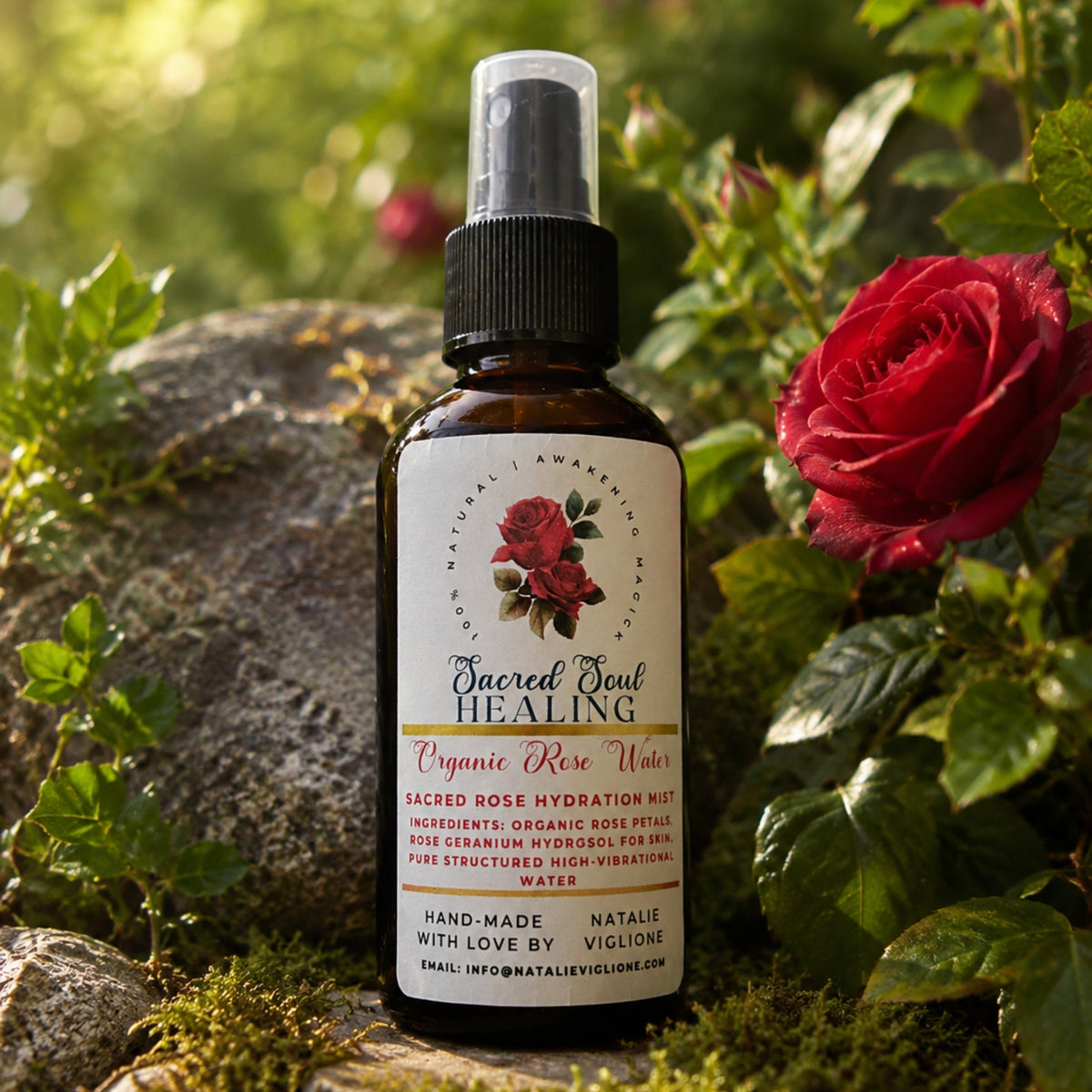 Sacred Rose Botanical Aura Mist - Hand-Crafted Rose Petal Aromatic Spray - Glass Bottle - Small-Batch Artisan Made in Tennessee - Gift