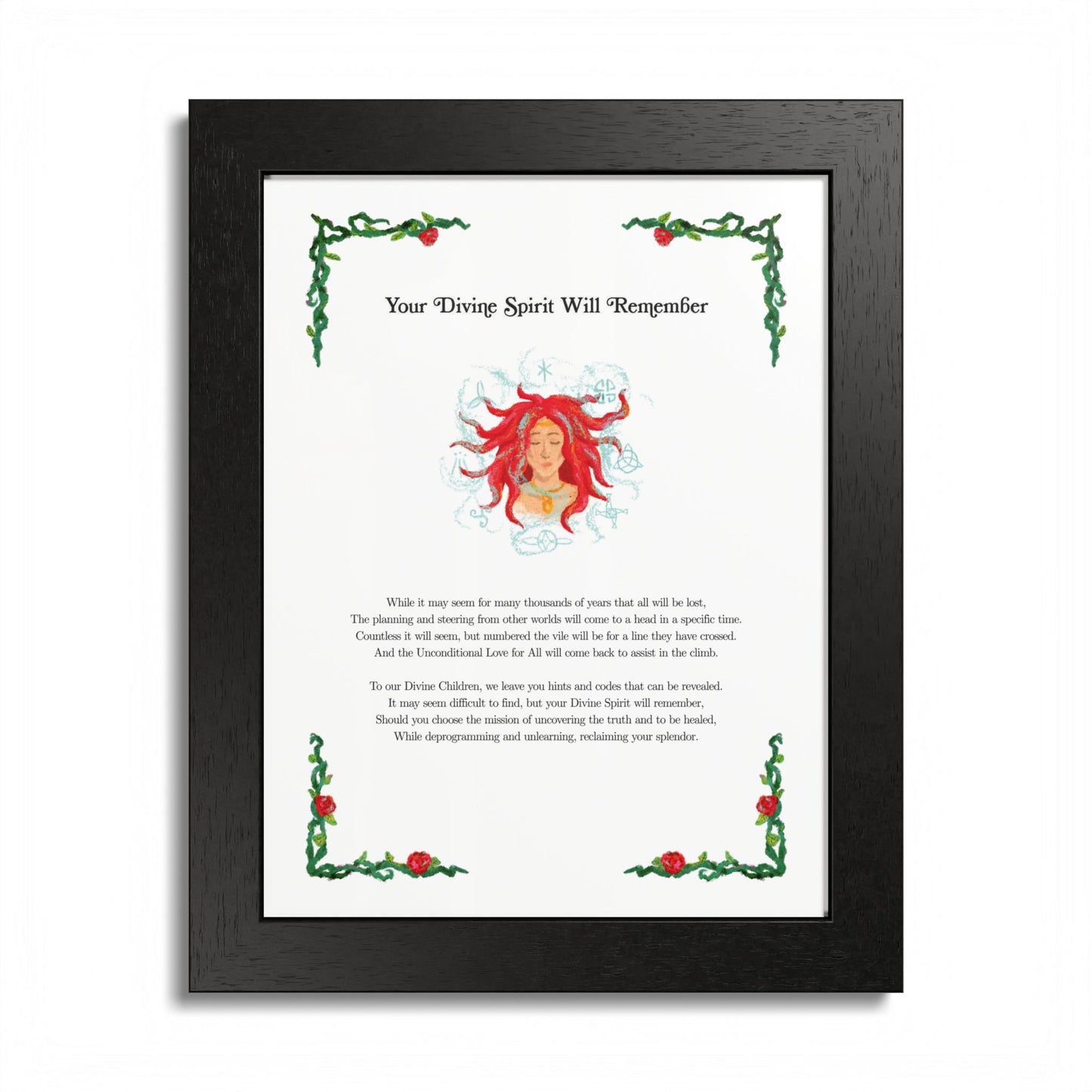Framed Poetry Art Print by Natalie Viglione - "Your Divine Spirit Will Remember" - 8x10 inch Wooden Frame with Acrylic Cover - Made to Order Wall Art