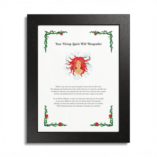 Framed Poetry Art Print by Natalie Viglione - "Your Divine Spirit Will Remember" - 8x10 inch Wooden Frame with Acrylic Cover - Made to Order Wall Art