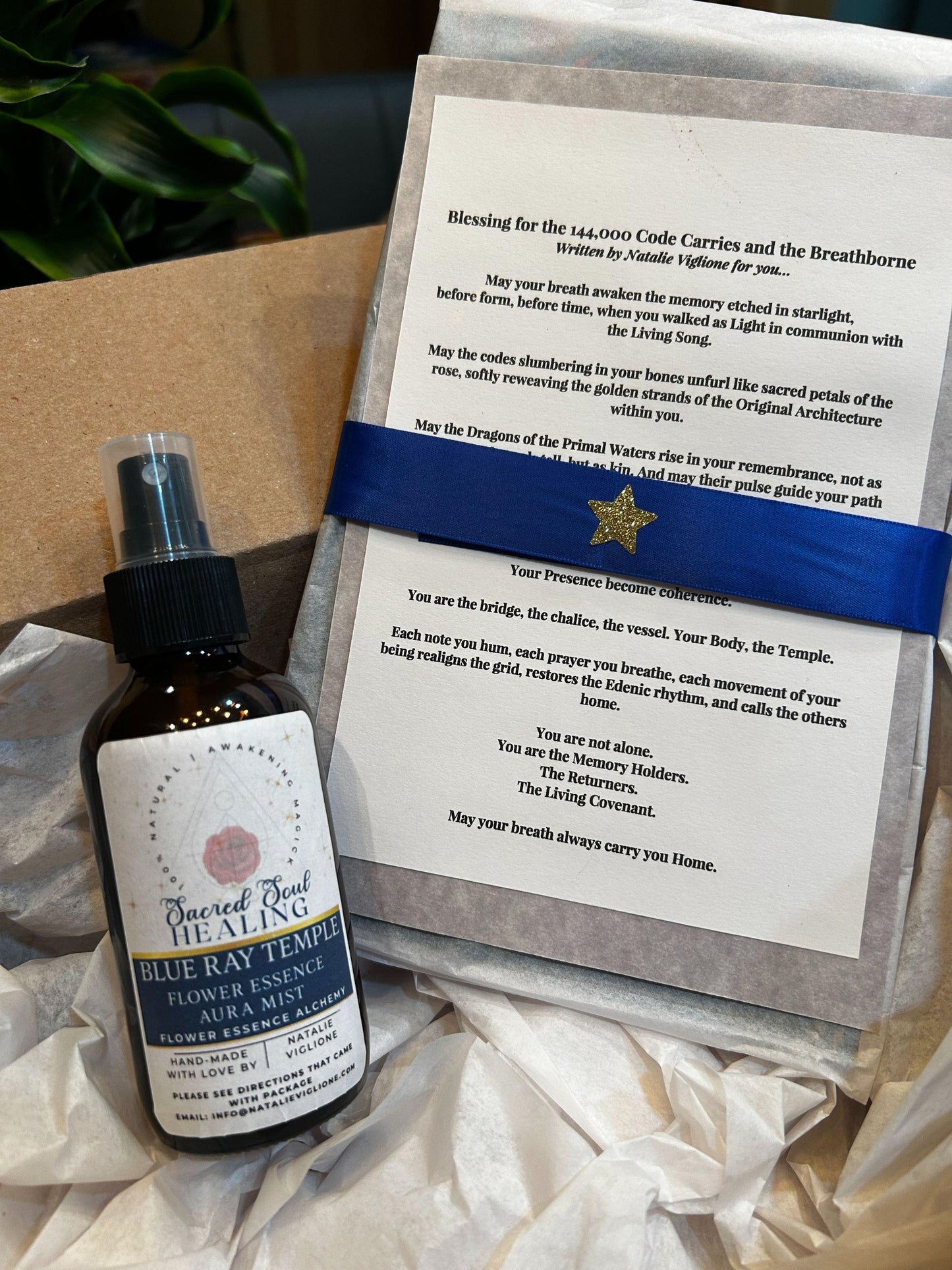 Signed Poetry Chapbook & Botanical Aura Mist Gift Set - Harmony Through the Blue Ray of Creation by Natalie Viglione - Hand-Crafted Limited Edition