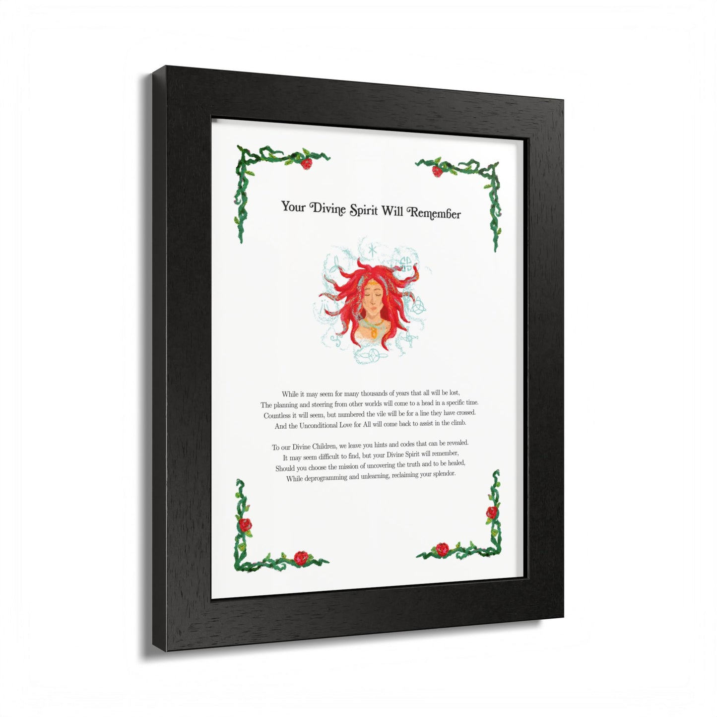 Framed Poetry Art Print by Natalie Viglione - "Your Divine Spirit Will Remember" - 8x10 inch Wooden Frame with Acrylic Cover - Made to Order Wall Art