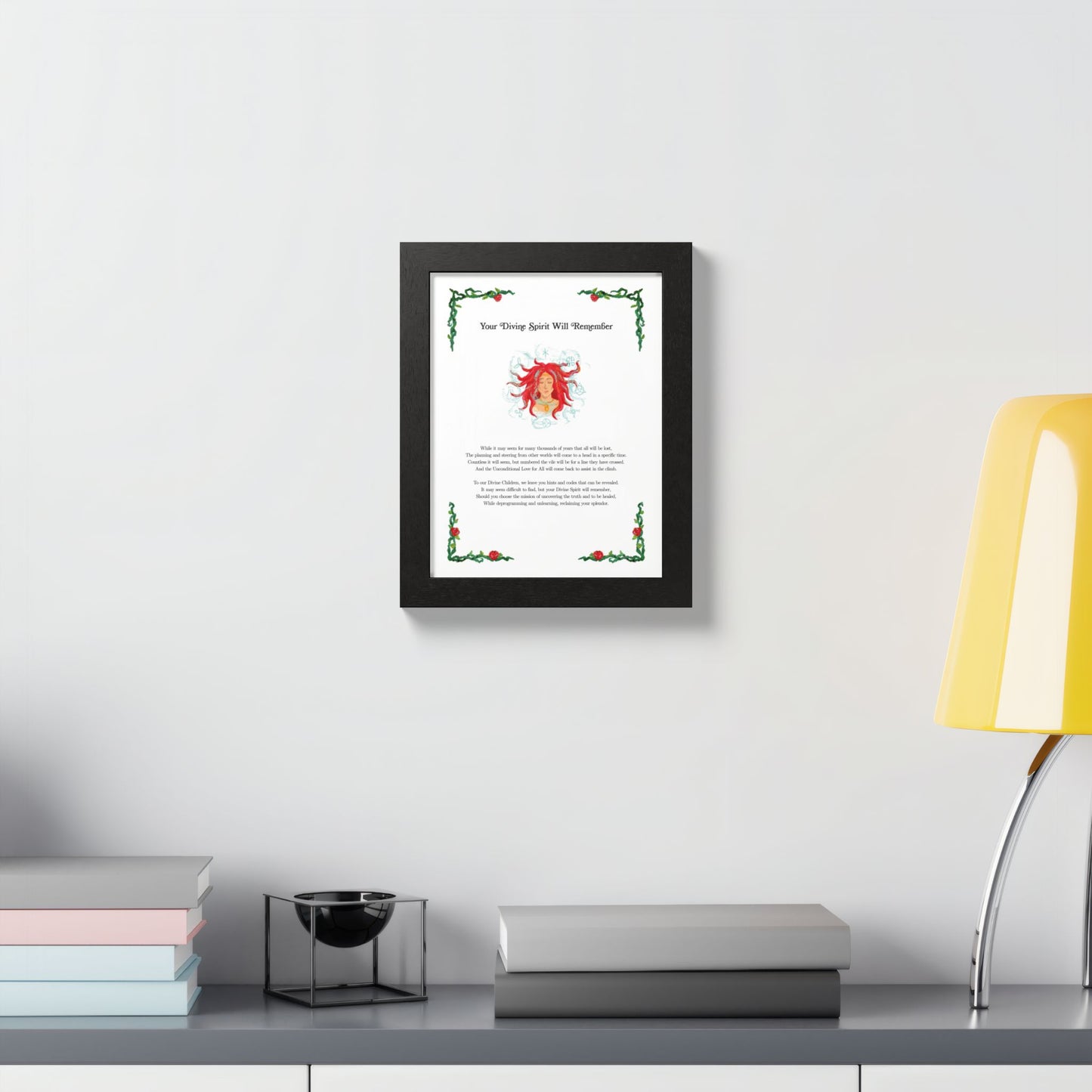 Framed Poetry Art Print by Natalie Viglione - "Your Divine Spirit Will Remember" - 8x10 inch Wooden Frame with Acrylic Cover - Made to Order Wall Art