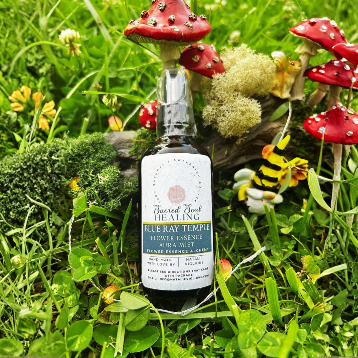 Blue Ray Temple Botanical Aura Mist - Hand-Crafted Floral Aromatic Spray with Biodynamic Brandy - Glass Bottle - Made in Tennessee - Artisan Gift