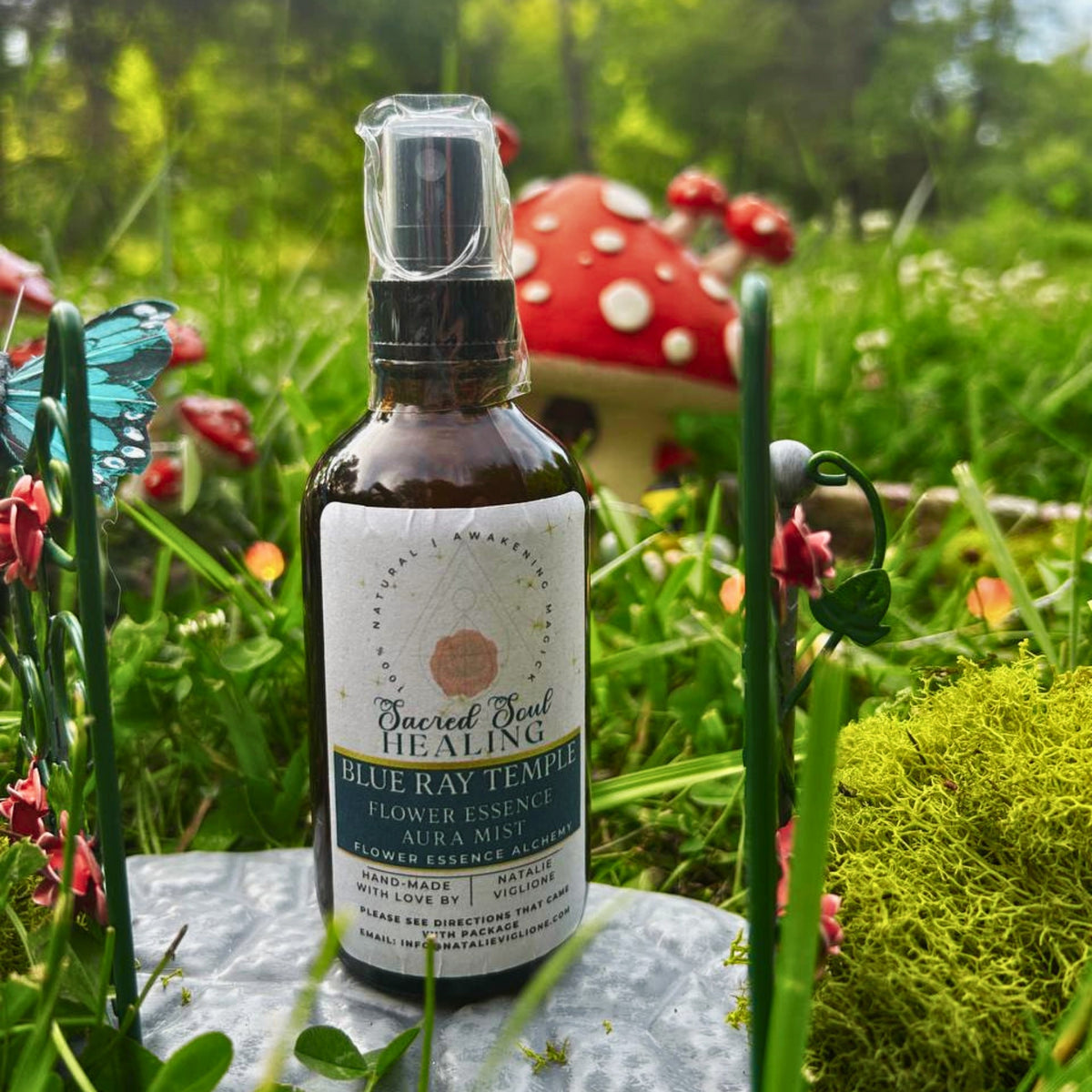 Blue Ray Temple Botanical Aura Mist - Hand-Crafted Floral Aromatic Spray with Biodynamic Brandy - Glass Bottle - Made in Tennessee - Artisan Gift