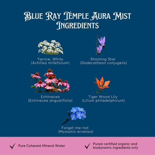 Blue Ray Temple Botanical Aura Mist - Hand-Crafted Floral Aromatic Spray with Biodynamic Brandy - Glass Bottle - Made in Tennessee - Artisan Gift