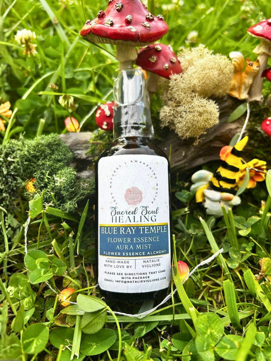 Blue Ray Temple Botanical Aura Mist - Hand-Crafted Floral Aromatic Spray with Biodynamic Brandy - Glass Bottle - Made in Tennessee - Artisan Gift