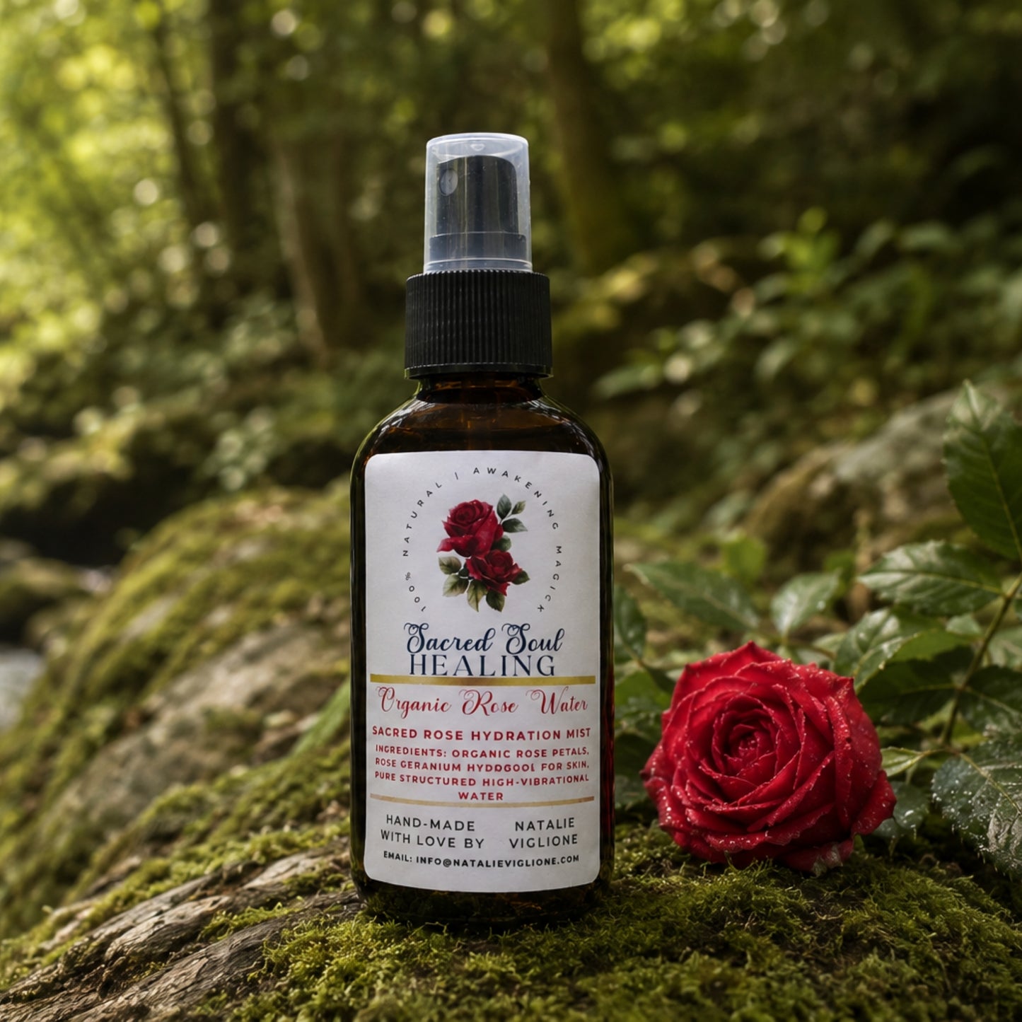 Sacred Rose Botanical Aura Mist - Hand-Crafted Rose Petal Aromatic Spray - Glass Bottle - Small-Batch Artisan Made in Tennessee - Gift