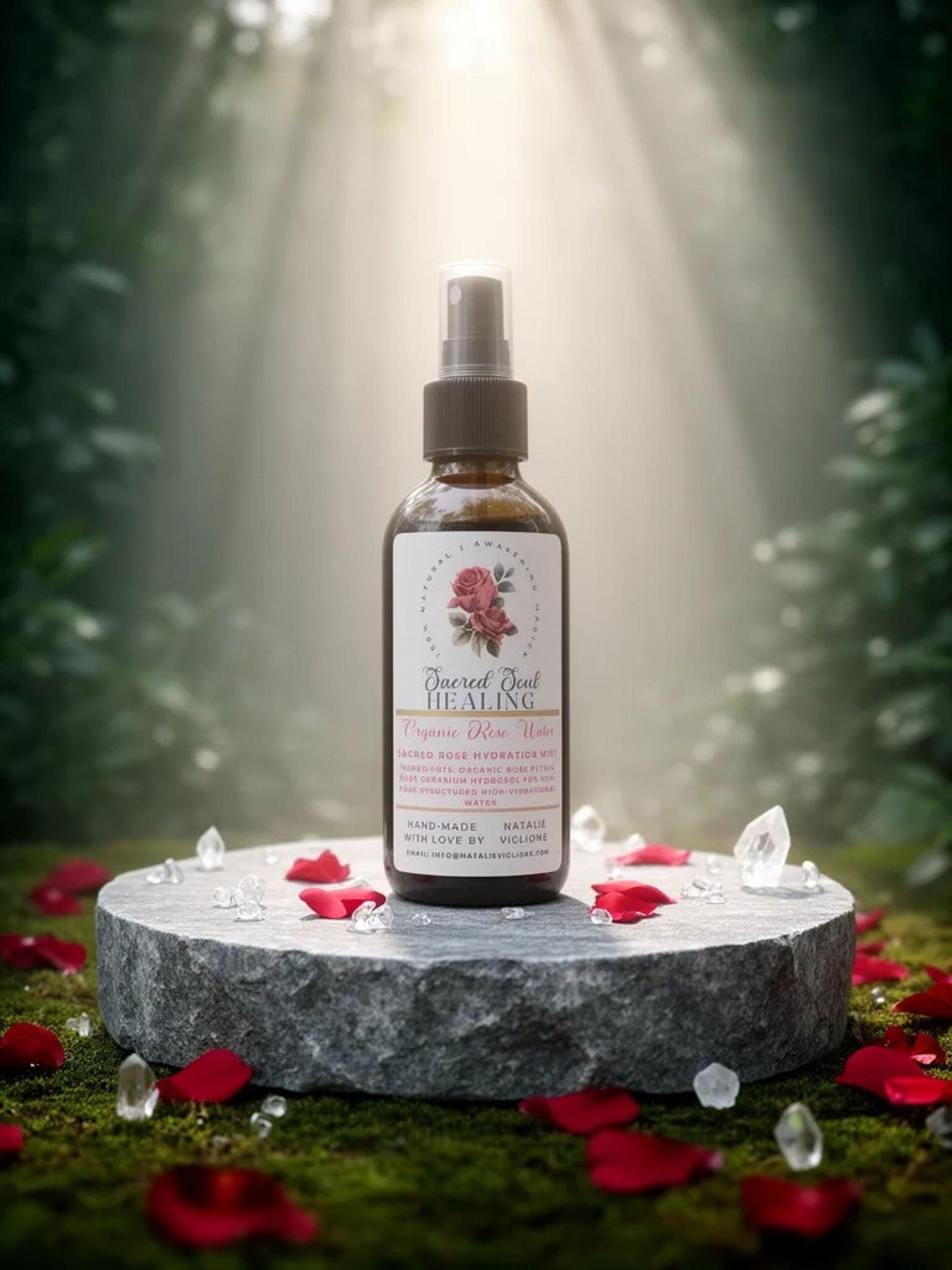 Sacred Rose Botanical Aura Mist - Hand-Crafted Rose Petal Aromatic Spray - Glass Bottle - Small-Batch Artisan Made in Tennessee - Gift